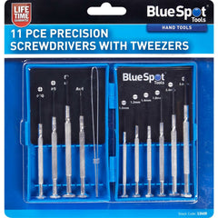 BlueSpot 11pc Precision Slotted Philliphs Flat Screwdrivers With Tweezers