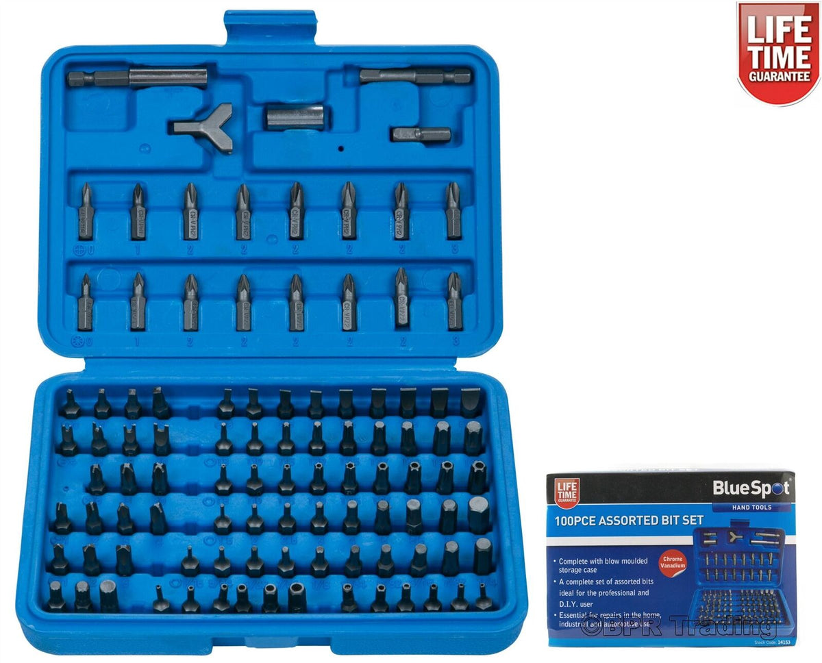 BlueSpot 100pc Assorted Screwdriver Bit Set, Security, Power, Hex, Torx, Bits