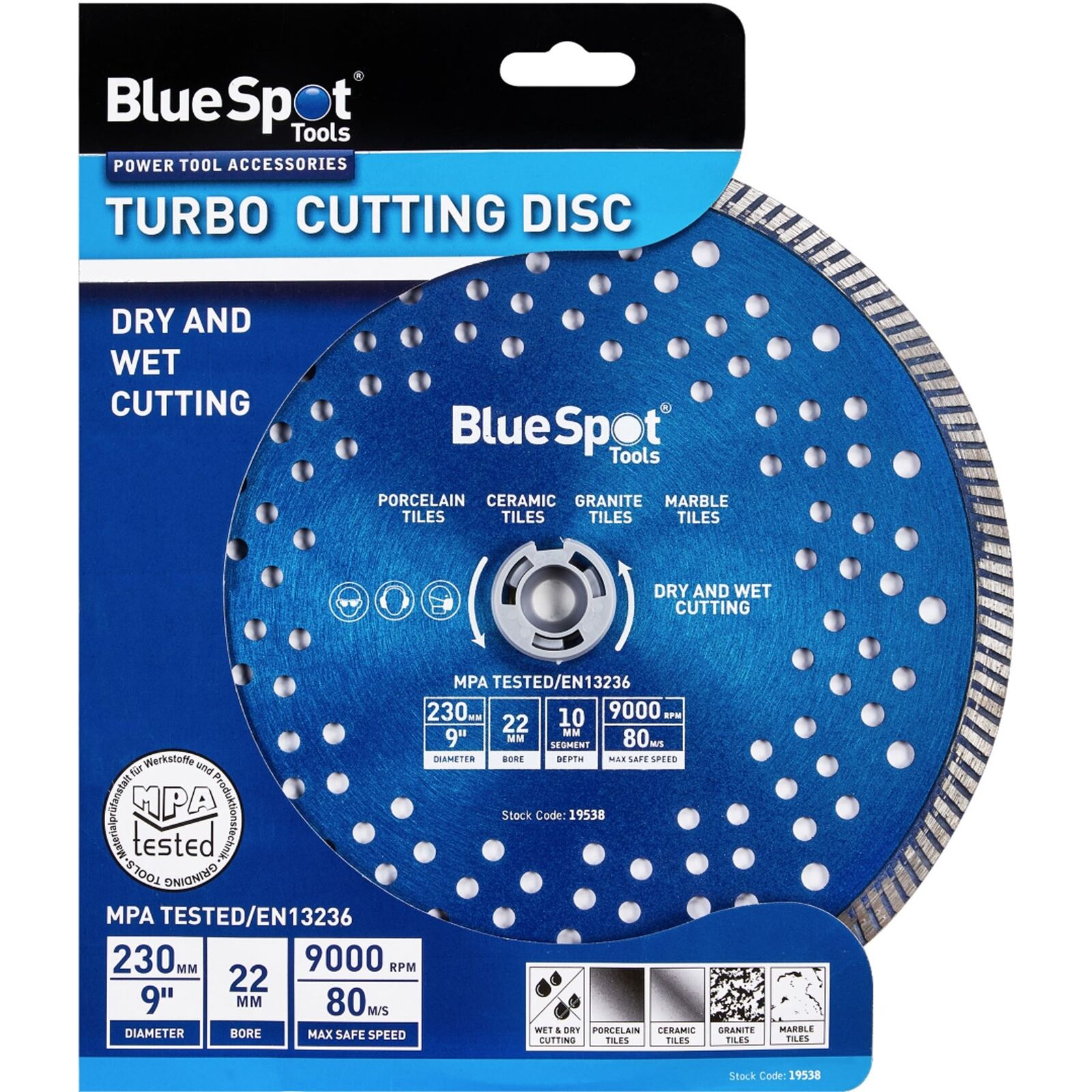 BlueSpot Turbo Tile Diamond Cutting Disc Angle Grinder Blade Stone 9" 230mm