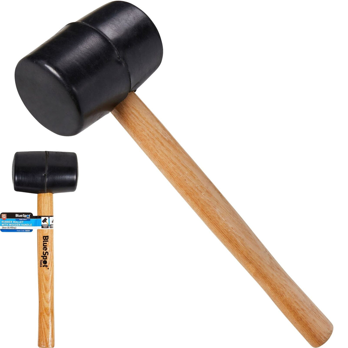 BlueSpot 16oz Black Rubber Hammer Mallet Hardwood Shaft Grip Handle DIY