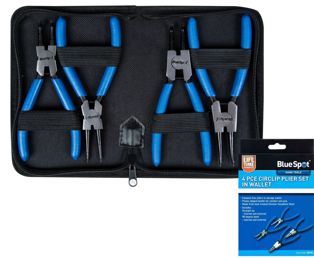 Bluespot 4pc Circlip Snap Ring Pliers Internal External Bent Straight Plier Set