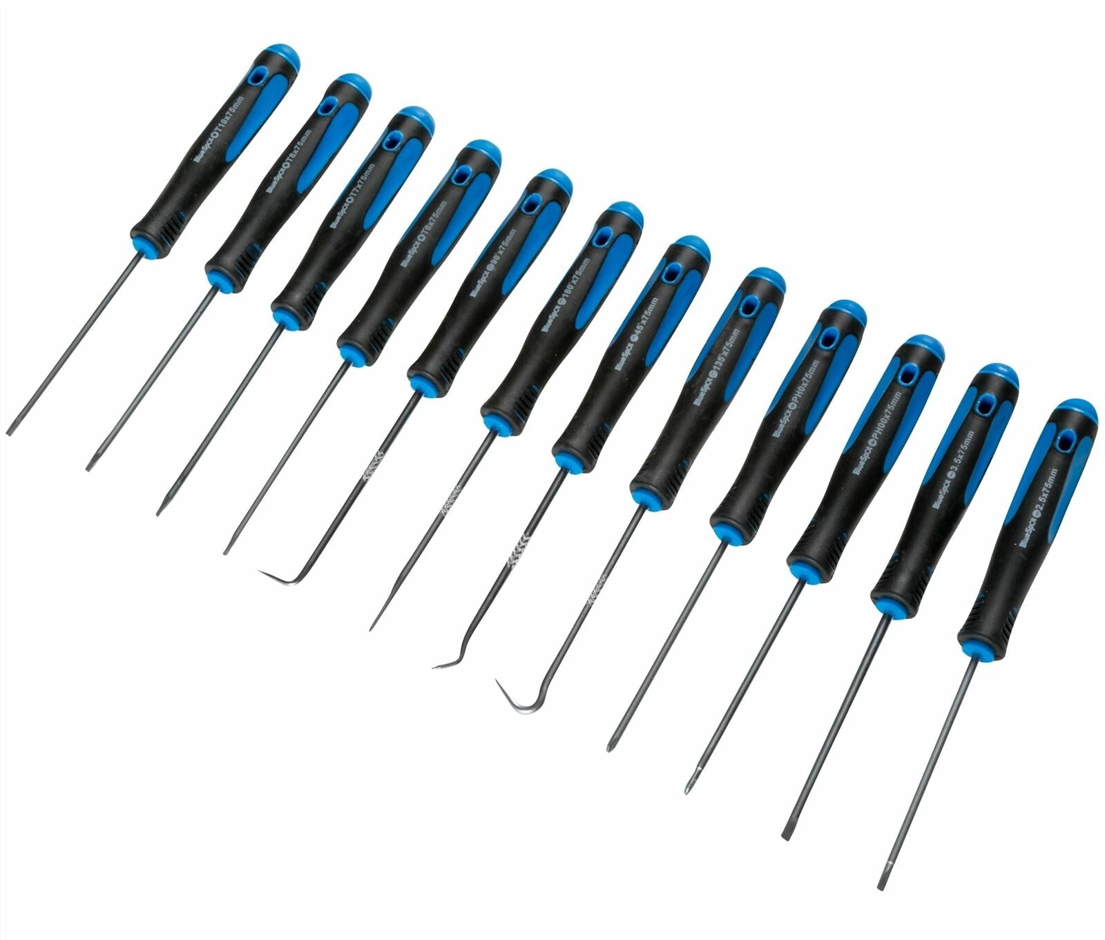 Bluespot 12pc Pick And Hook Set Plus Precision Screwdriver Torx Flat & Phillips