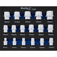 Bluespot 17pc 3/8" Metric Shallow Sockets 8-24mm In Eva Foam Set 12 Point