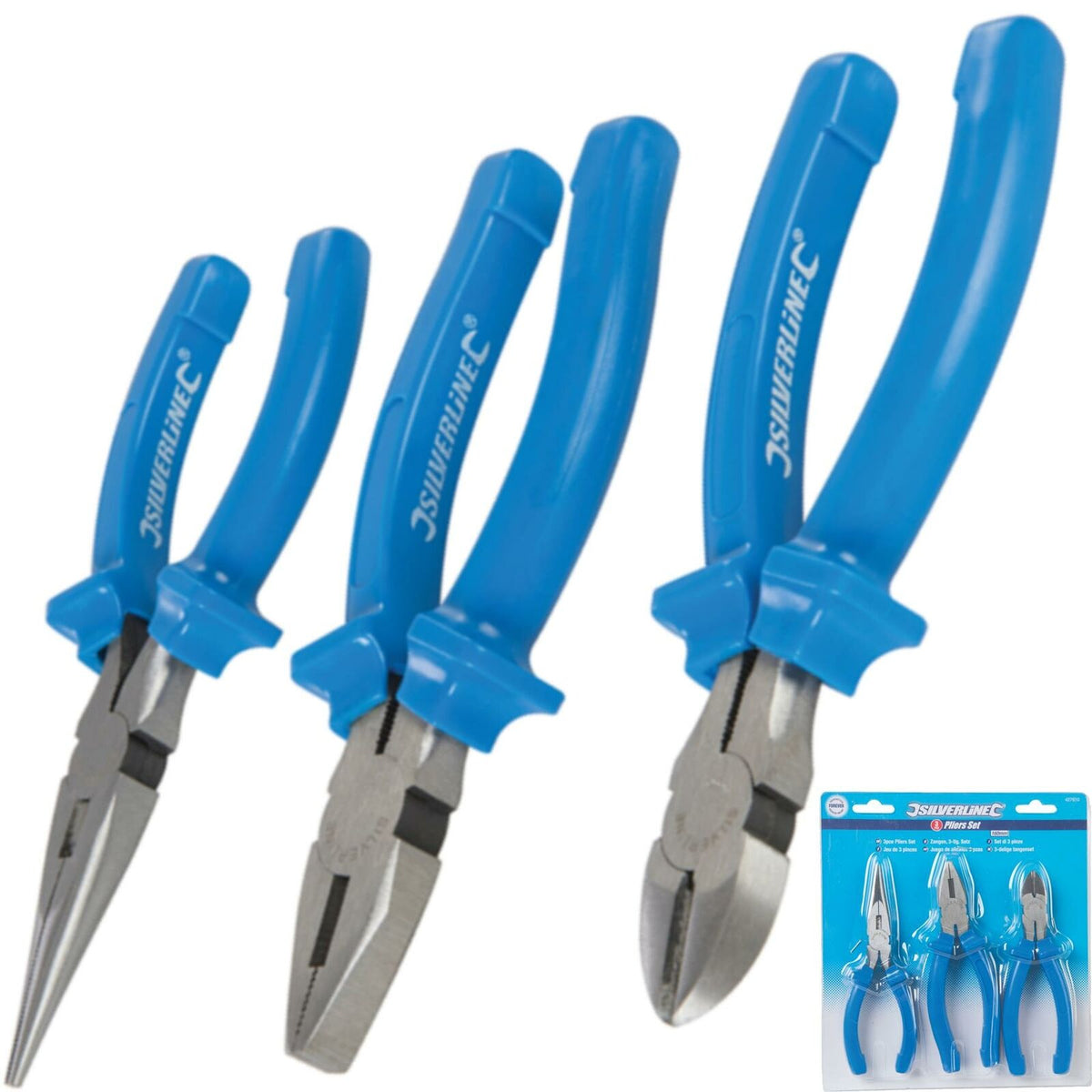 Silverline 3pc Combination Long Nose Side Cutters Pliers Plier Set 160mm