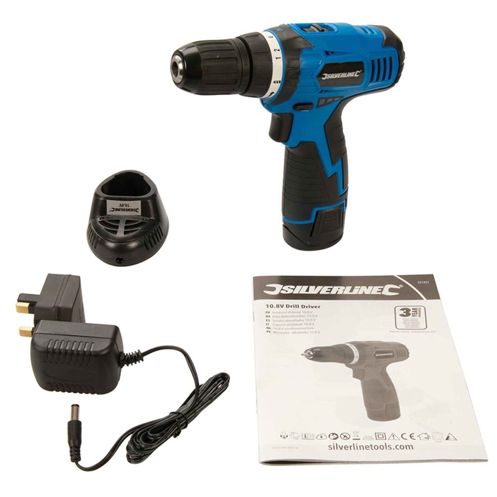 Silverline 10.8V Electric Drill Driver Screwdriver Keyless Chuck Li-Ion Battery