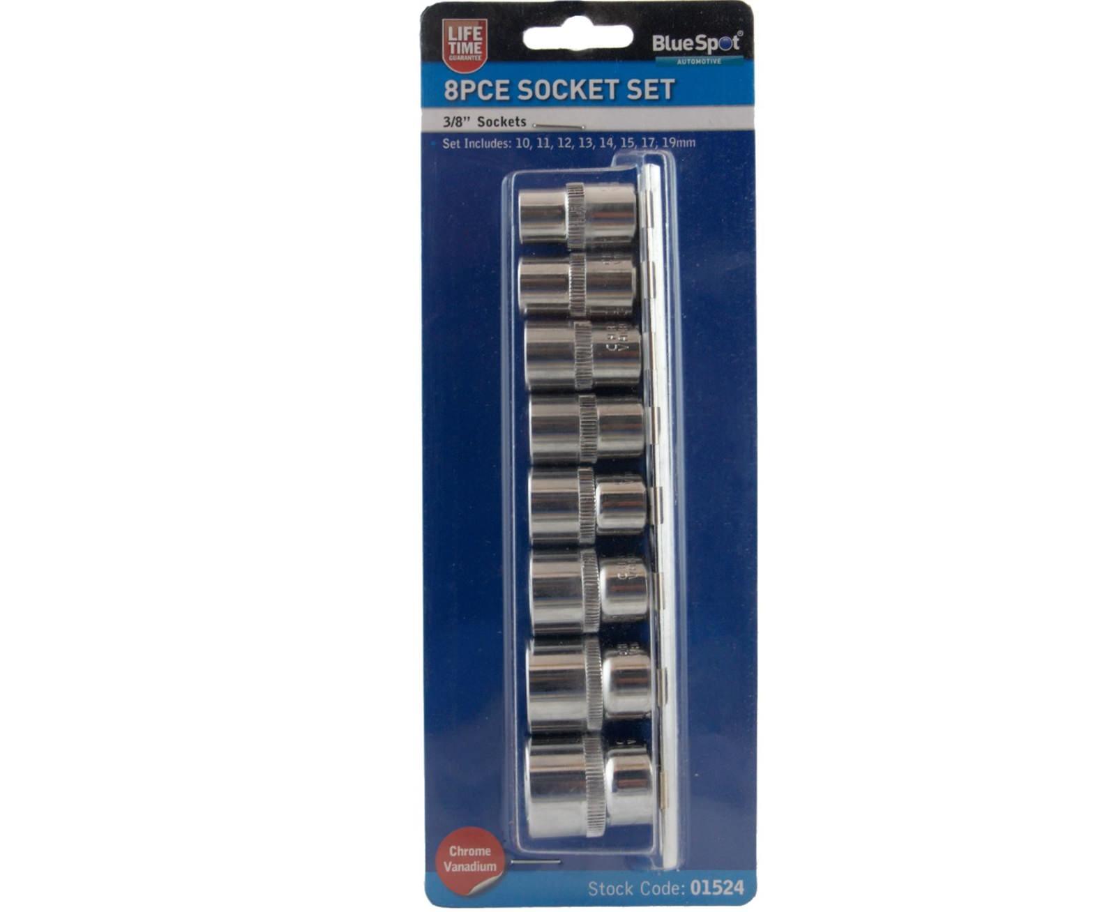 Bluespot 8pc 3/8" Drive Standard Metric Socket Set 10mm-19mm With Storage Rail