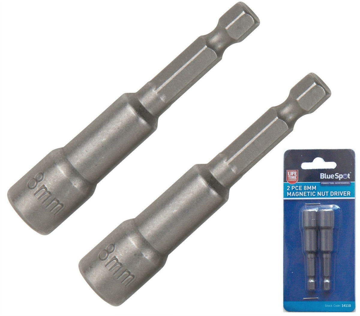 BlueSpot 8mm Magnetic Nut Driver 55mm Long Socket Set Impact Drill Bit 1/4" Hex