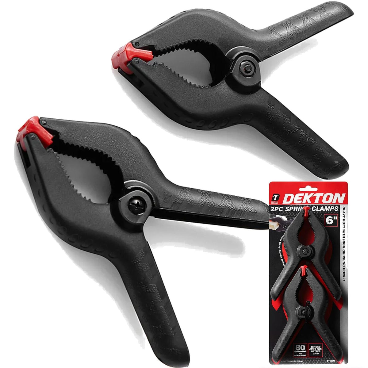 Dekton Spring Quick-Grip Wood Work Carpentry Plastic Clamp 6" 80mm Jaw 2pc