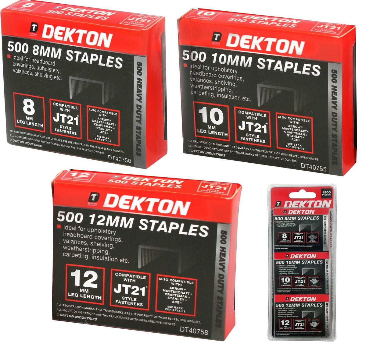 Dekton 1500 X Stapler Gun Refills 8mm,10mm & 12mm Staples Fabric Wood Tacker