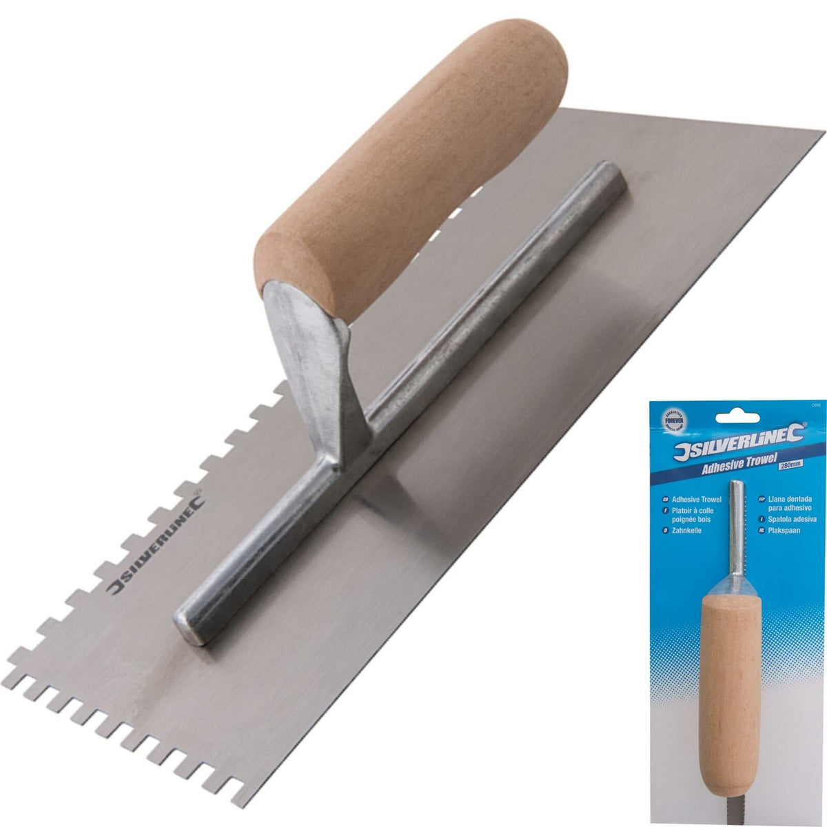 Silverline Adhesive Tile Tiling Notched Spreading Trowel Wooden Handle 6mm Teeth