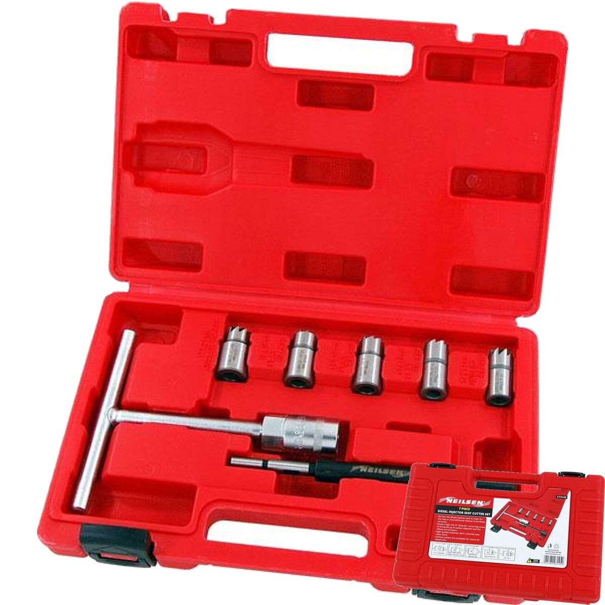 Neilsen 7pcs Diesel Injector Seat Cutter Cleaner Tool Carbon Remover Set