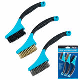 BlueSpot 3pc Soft Grip Mini Brush Set Nylon Brass Steel For Cleaning Metal Rust