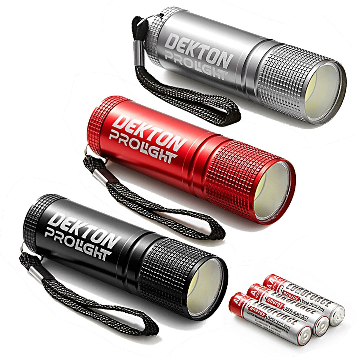 Dekton 3pc Tracker XF35 COB LED Black Silver Red Torch Flashlight Weatherproof