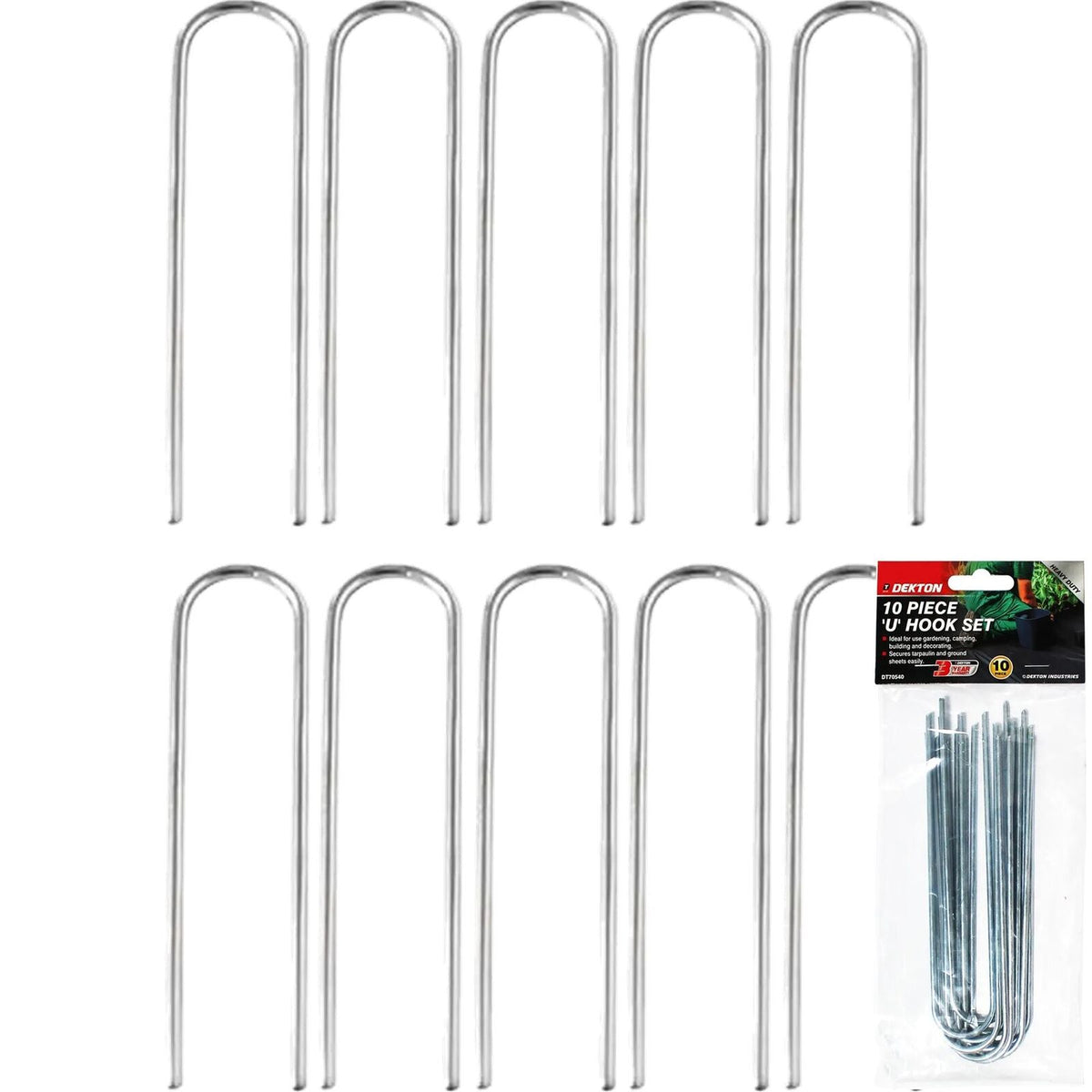 Dekton Tent Metal Ground Hooks U Hooks Camping Tarpaulin Gazebo Stakes 10pc