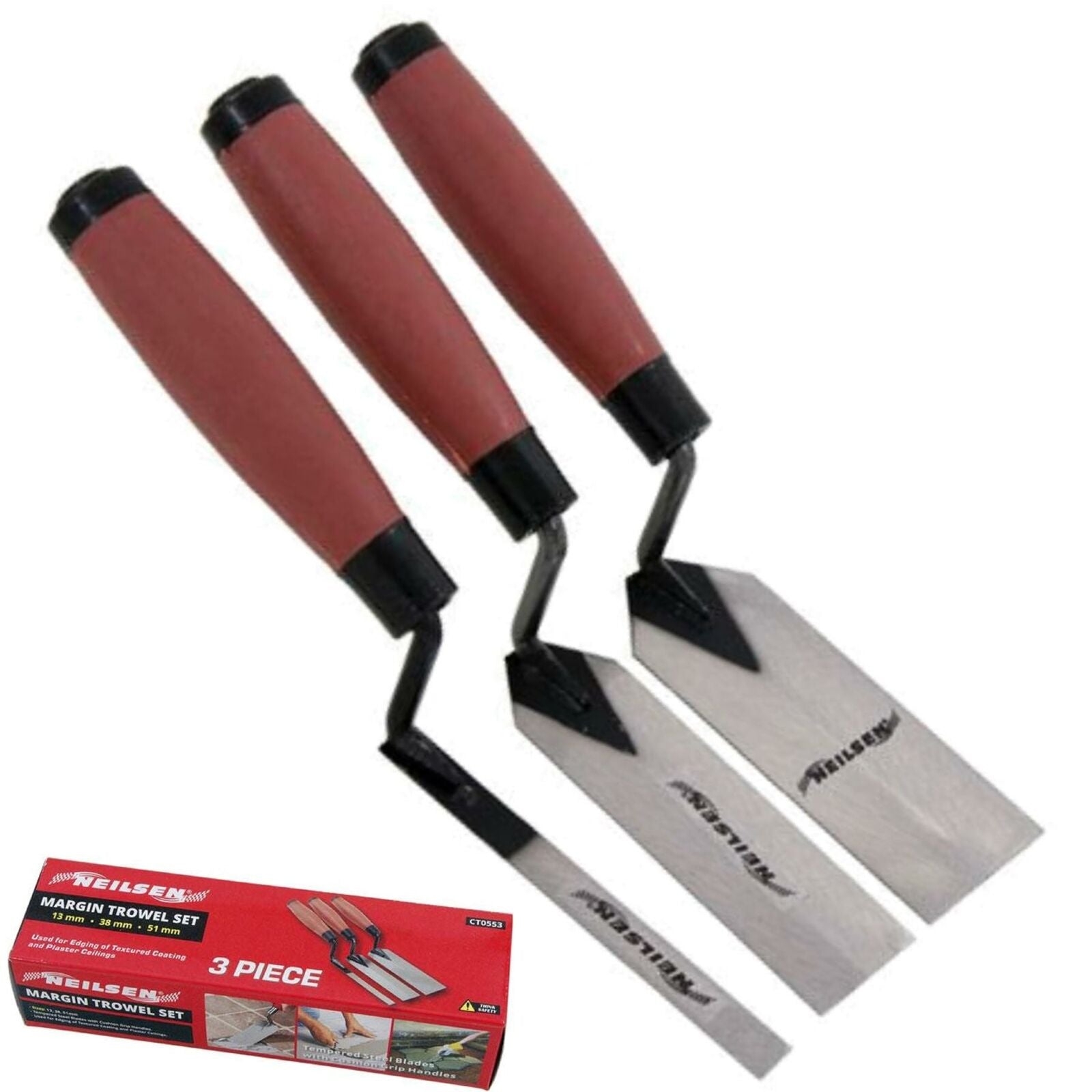 Neilsen 3pc Margin Trowel Set Soft Grip Plasterers Corner Plastering Tools