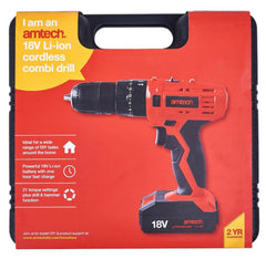 Amtech 18v Cordless Drill Electric Screwdriver Hammer Combi Drill Li-ion Battery