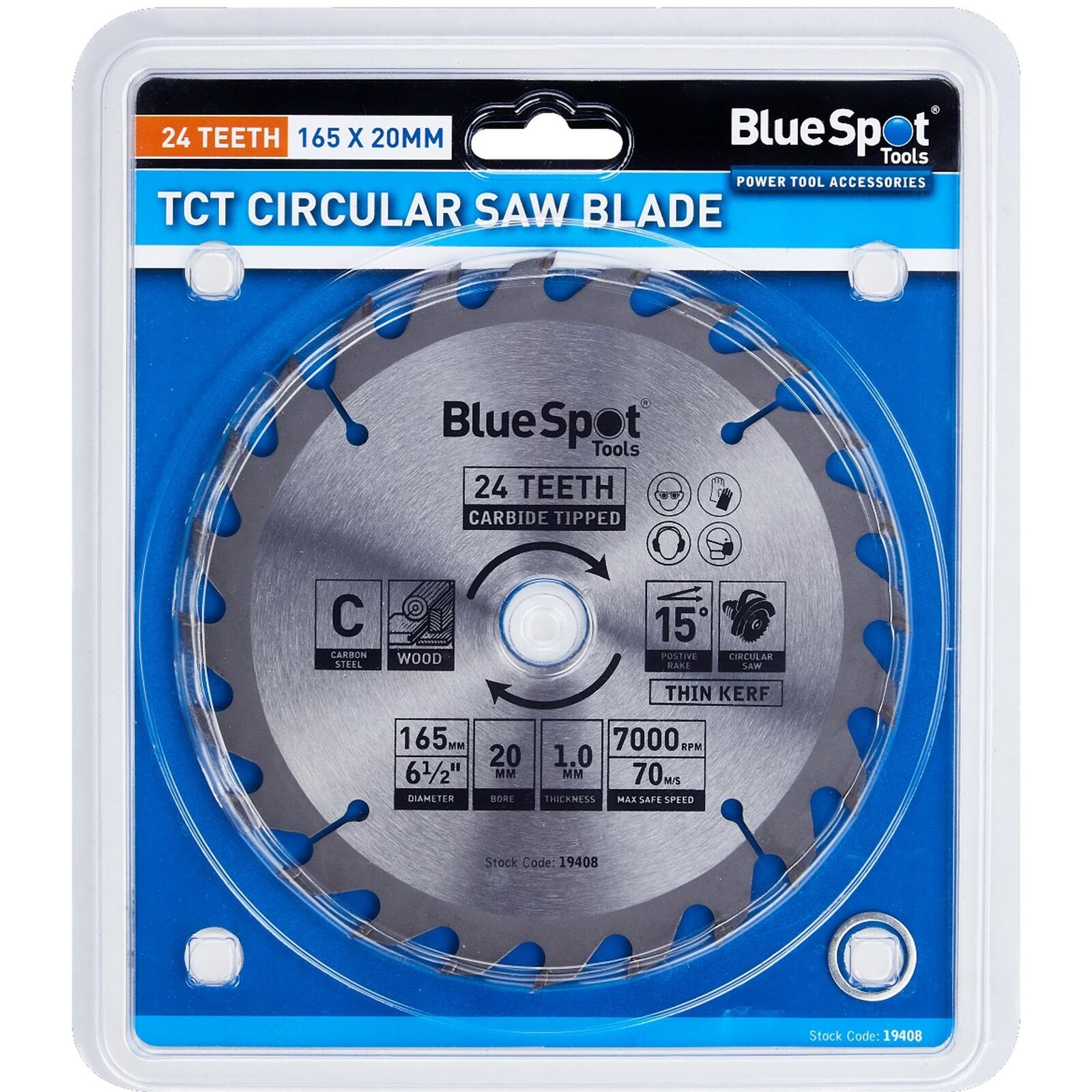 BlueSpot 165mm Tct Circular Mitre Saw Blade Blades 20mm Bore 24 Teeth