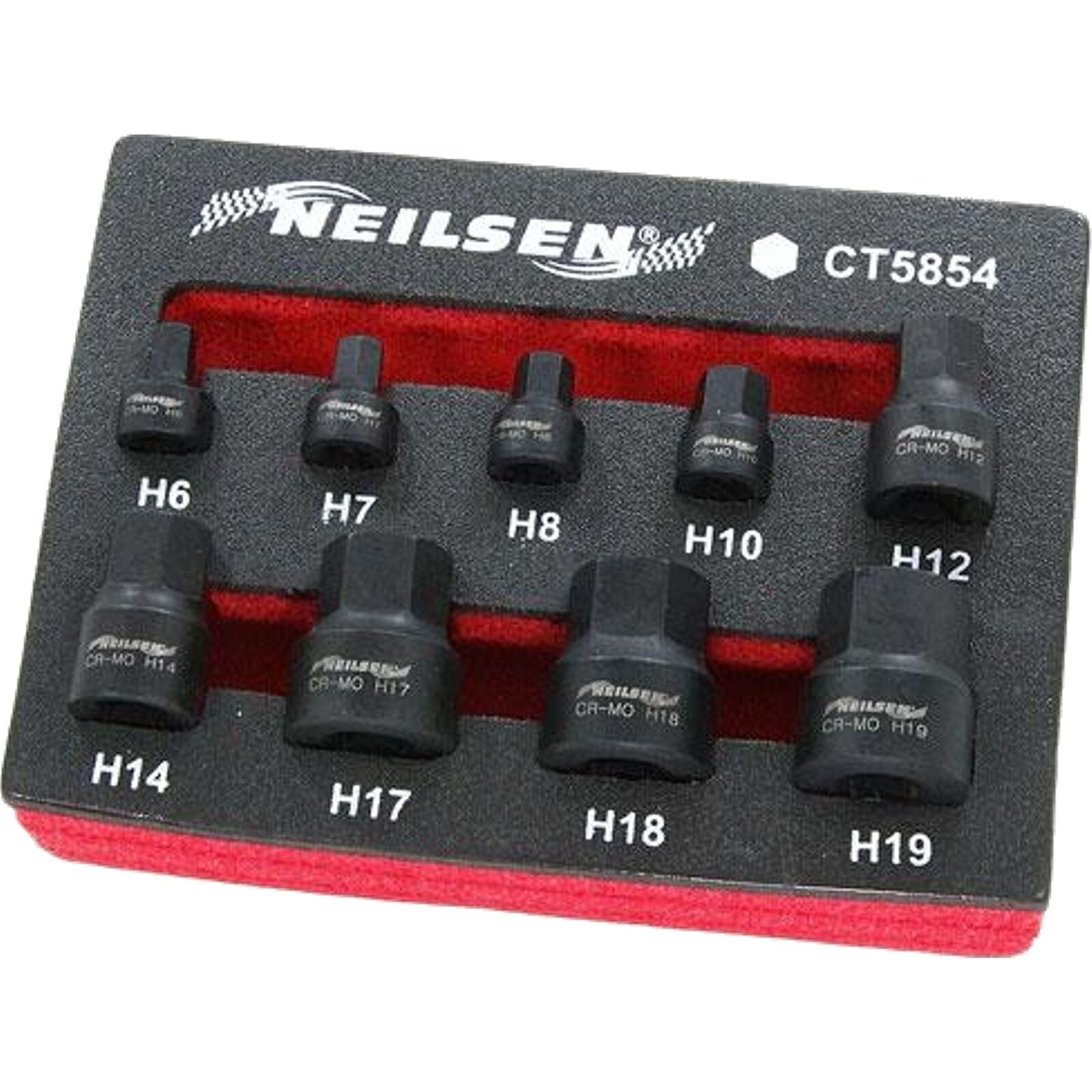 Neilsen Low Profile Stubby Short Impact Hex Bit Socket Set 6mm - 19mm  9pc