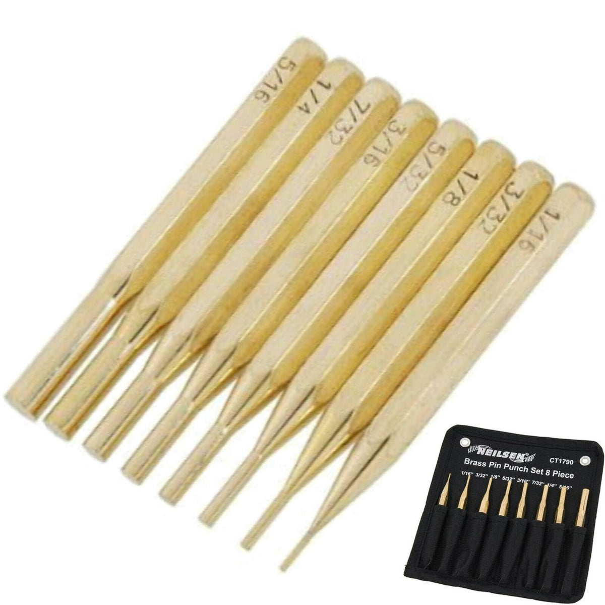 Neilsen 8pc Brass Pin Punch Set Hand Tool Mechanical Holes Punches 1/16" - 5/16"