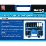 BlueSpot 18pc Deep Metric Impact Sockets Extension Bar Set 10mm - 24mm 1/2"