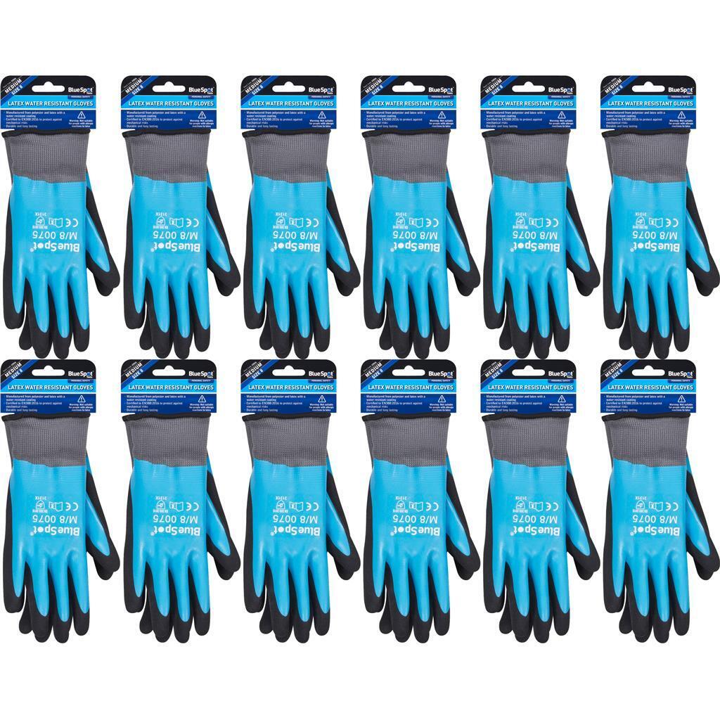 BlueSpot Medium Latex Coated Water Resistant Work High Grip Gloves Size 8