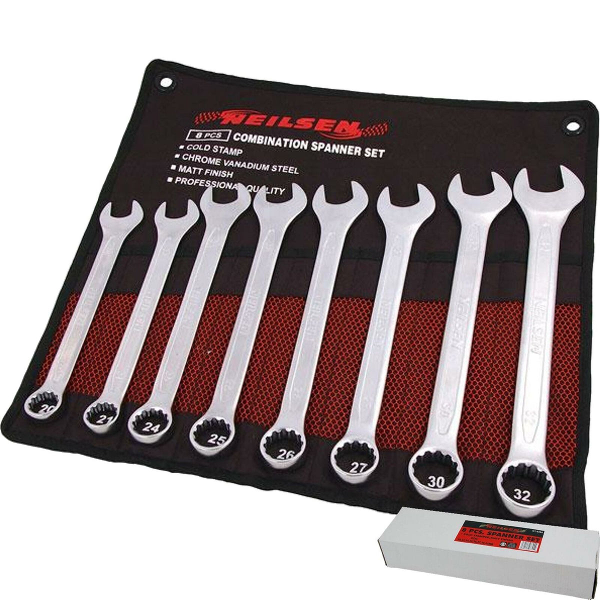 Neilsen Spanner Set Cold Stamped Metric Combination Wrench 20mm - 32mm 8pc