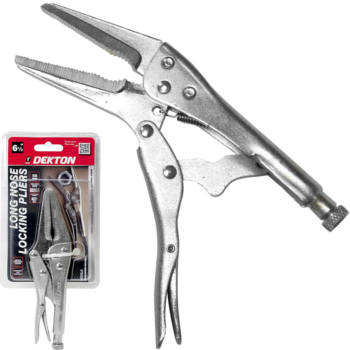 Dekton Long Nose  Locking Grips Mole Gripping Adjustable Pliers 165mm (6 1/2")