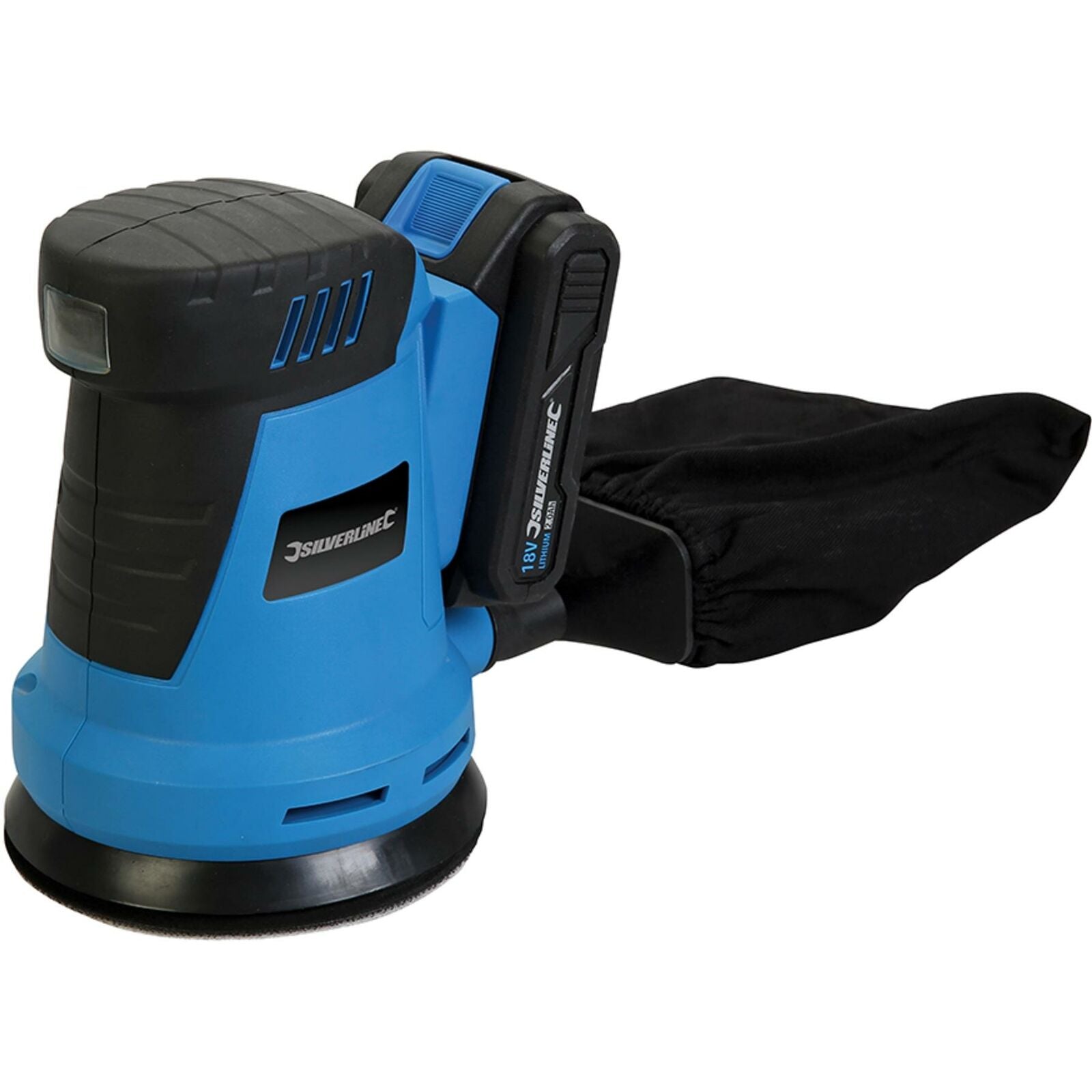 Silverline 18V Cordless Electric Random Orbital Palm Sander 2Ah Li-ion battery