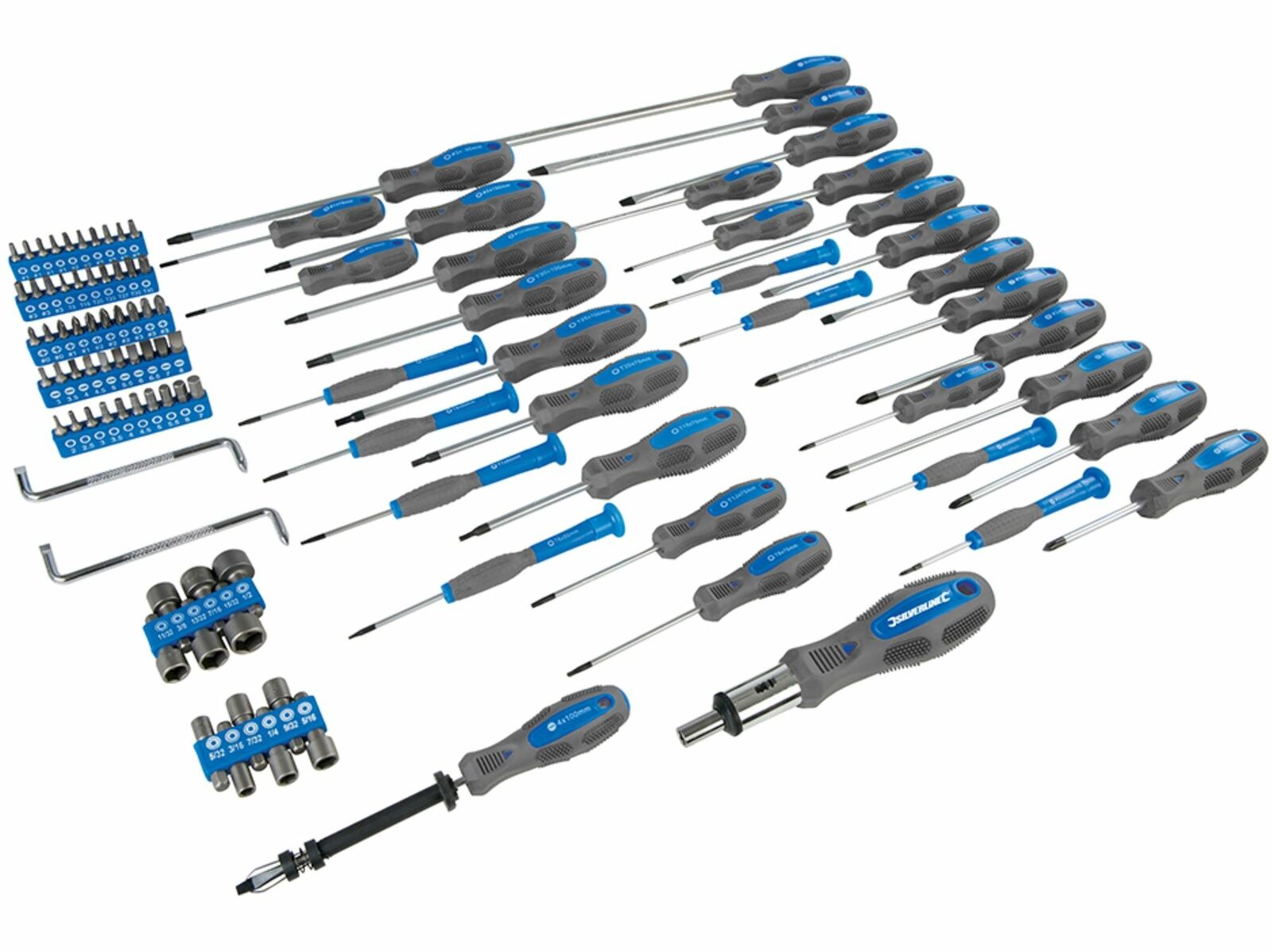 Silverline 100PC Screwdriver Set Tool Bit Kit Philips Flat Head Torx Pozi Offset