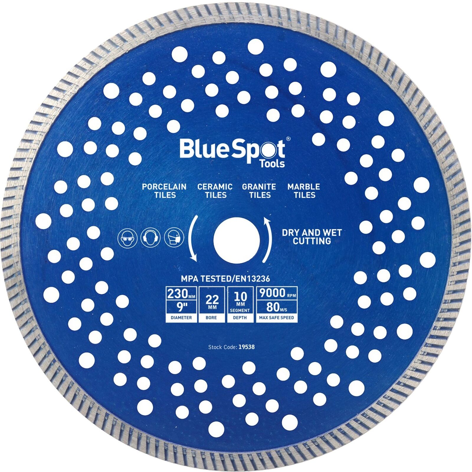 BlueSpot Turbo Tile Diamond Cutting Disc Angle Grinder Blade Stone 9" 230mm