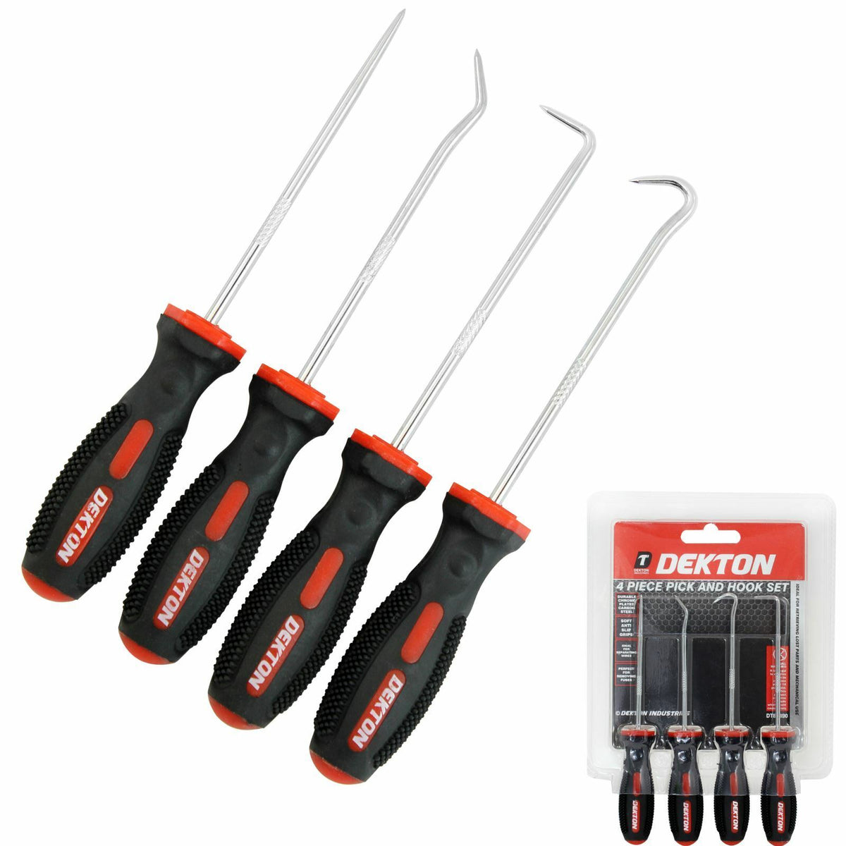 Dekton 4pc Pick And Hook Probe Set O Ring Seal Remover With Soft Anti Slip