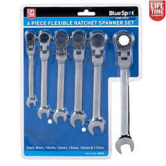 Flexible Ratchet Head Spanner Set 6 Pc Combination Flexi Ratcheting Piece 04312