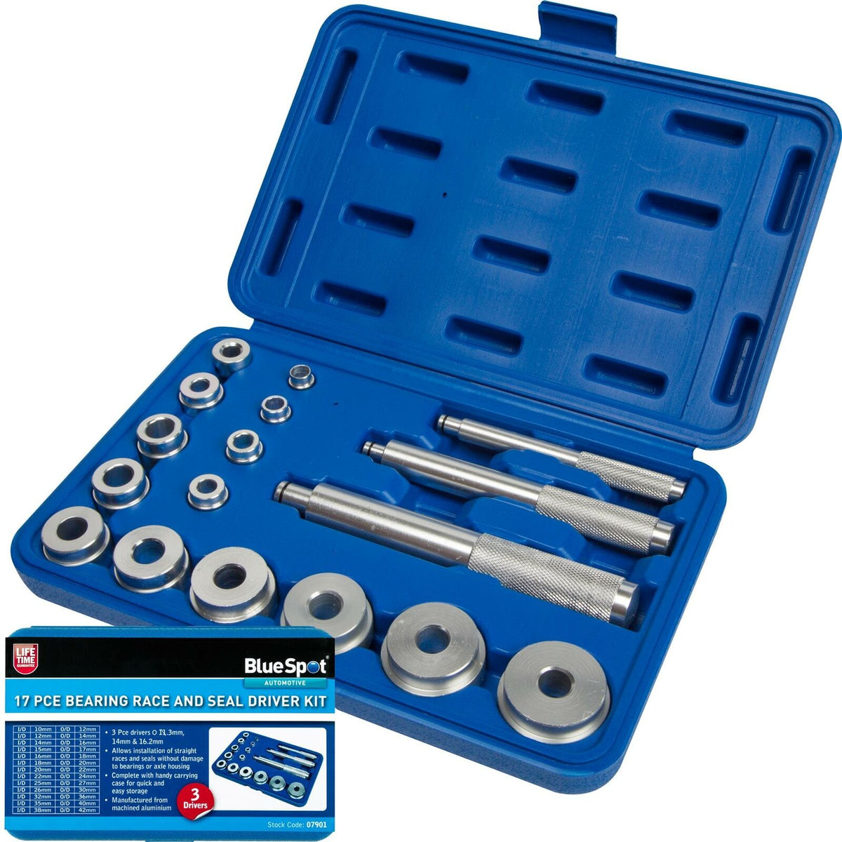 BlueSpot 17pc Aluminium Bearing Race and Seal Driver Kit Garage Tool Set