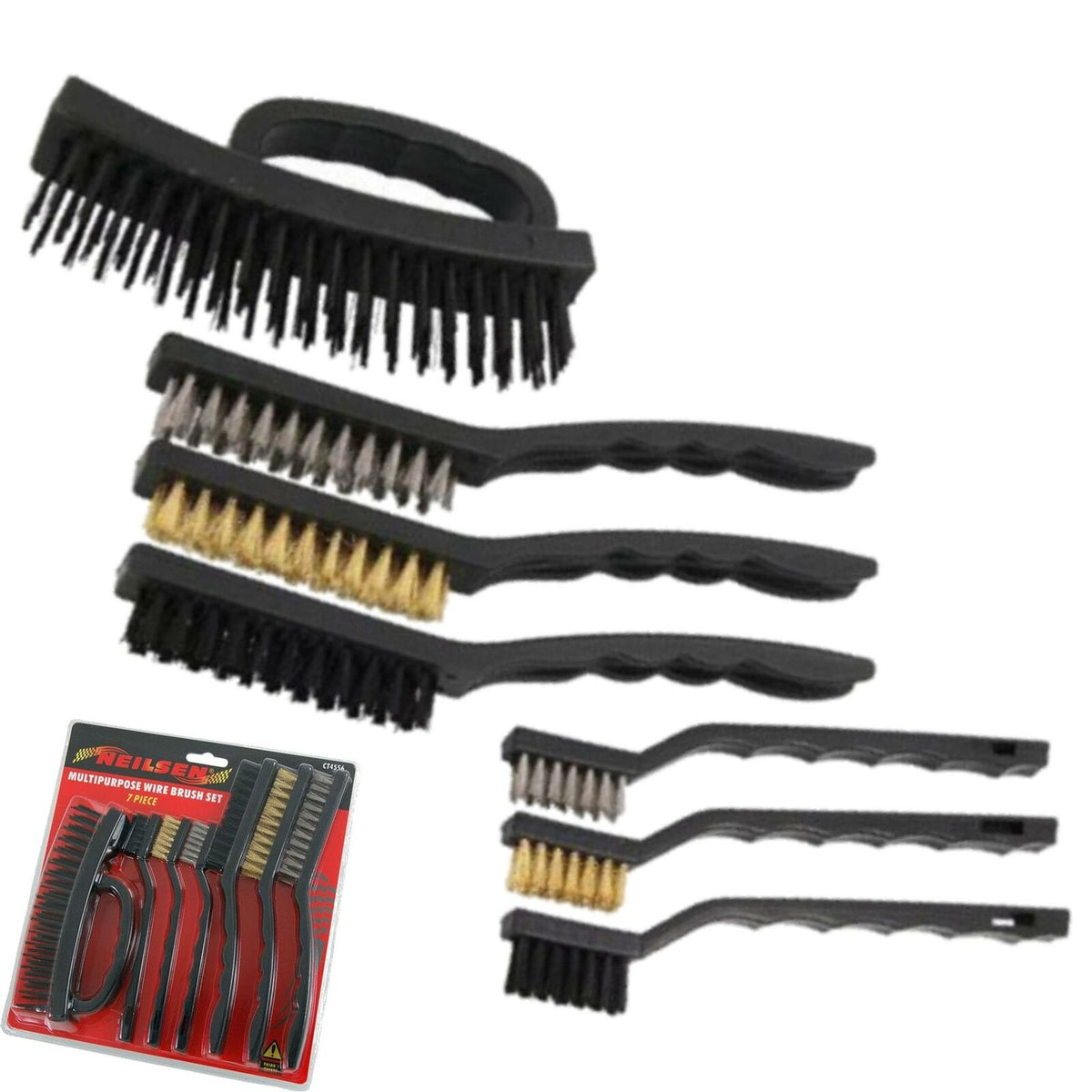 Neilsen 7pc Multipurpose Mini Wire Hand Brush Ideal for Rust Dirt Removal Set