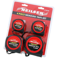 Neilsen 4pc Multi Tape Measure Imperial Metric Scale Easy Lock 3m to 10m Set