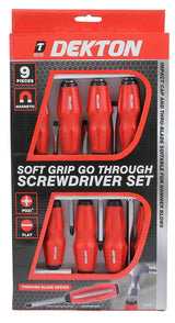 9pc Soft Grip Go Through Screwdriver Set Impact Cap Hammer Magnetic Tip