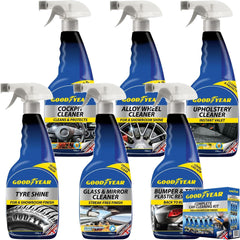 Goodyear 6pc Complete Car Interior Exterior Tyres Wheel Glass Cleaning Kit Set