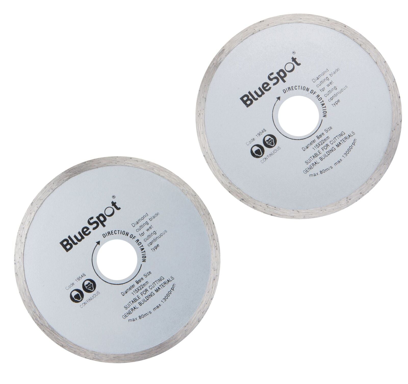 Bluespot 2 pc Diamond Continuous Cutting Disc For Angle Grinder Blade 115mm 4 ½"