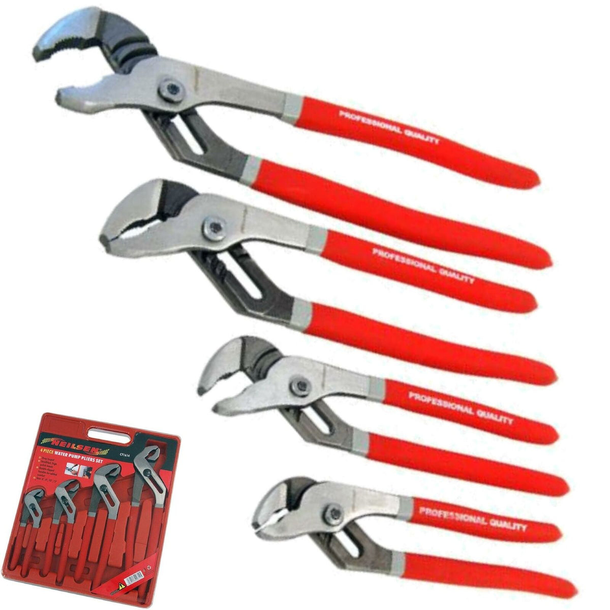 Neilsen 4pc Plumbers Adjustable Soft Grip Waterpump Pipe Wrench Pliers