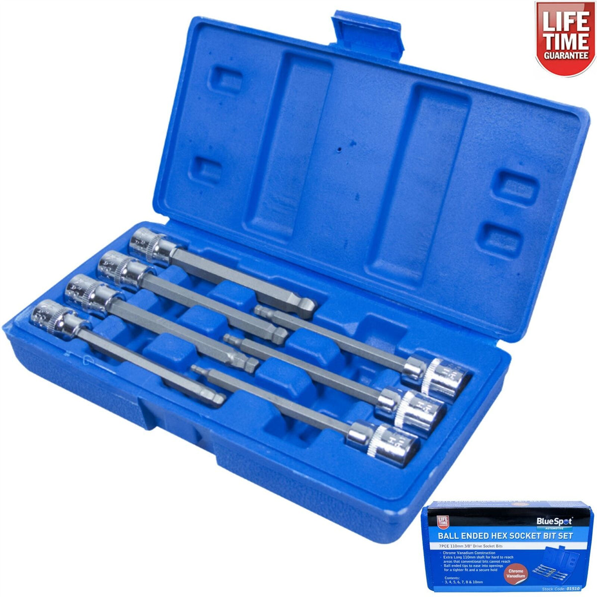 BlueSpot Ball End Hex Allen Key Long Reach Socket Set 7 Pc 3/8 Inch Drive