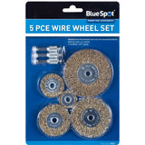 BlueSpot 5pc Wire Wheel Brass Brush Drill Metal Set Rust Paint Removal 1/4"