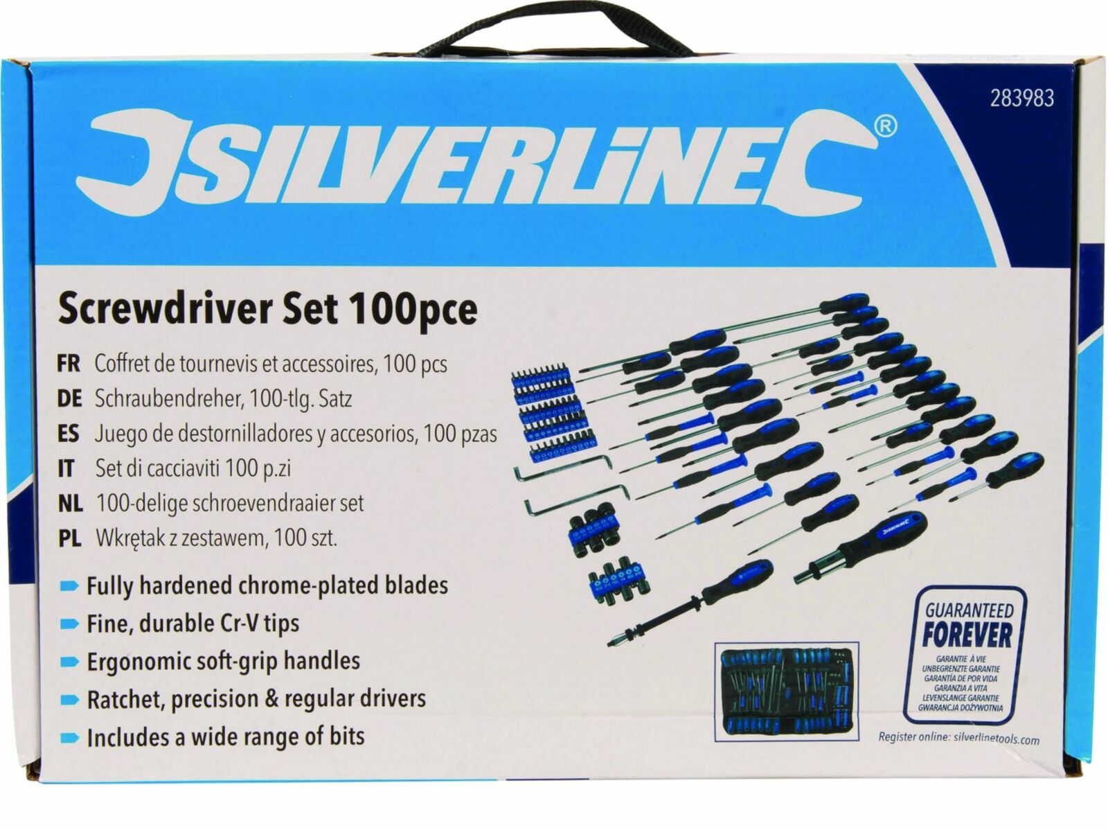 Silverline 100PC Screwdriver Set Tool Bit Kit Philips Flat Head Torx Pozi Offset