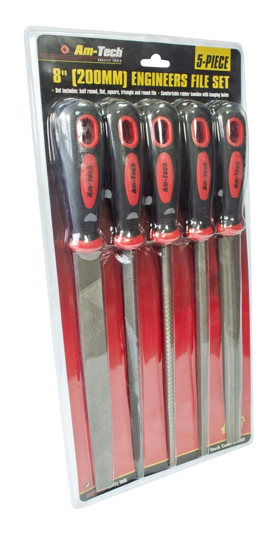 5pc 8" 200mm Soft Grip Assorted Engineer Metal File Set Heavy Duty