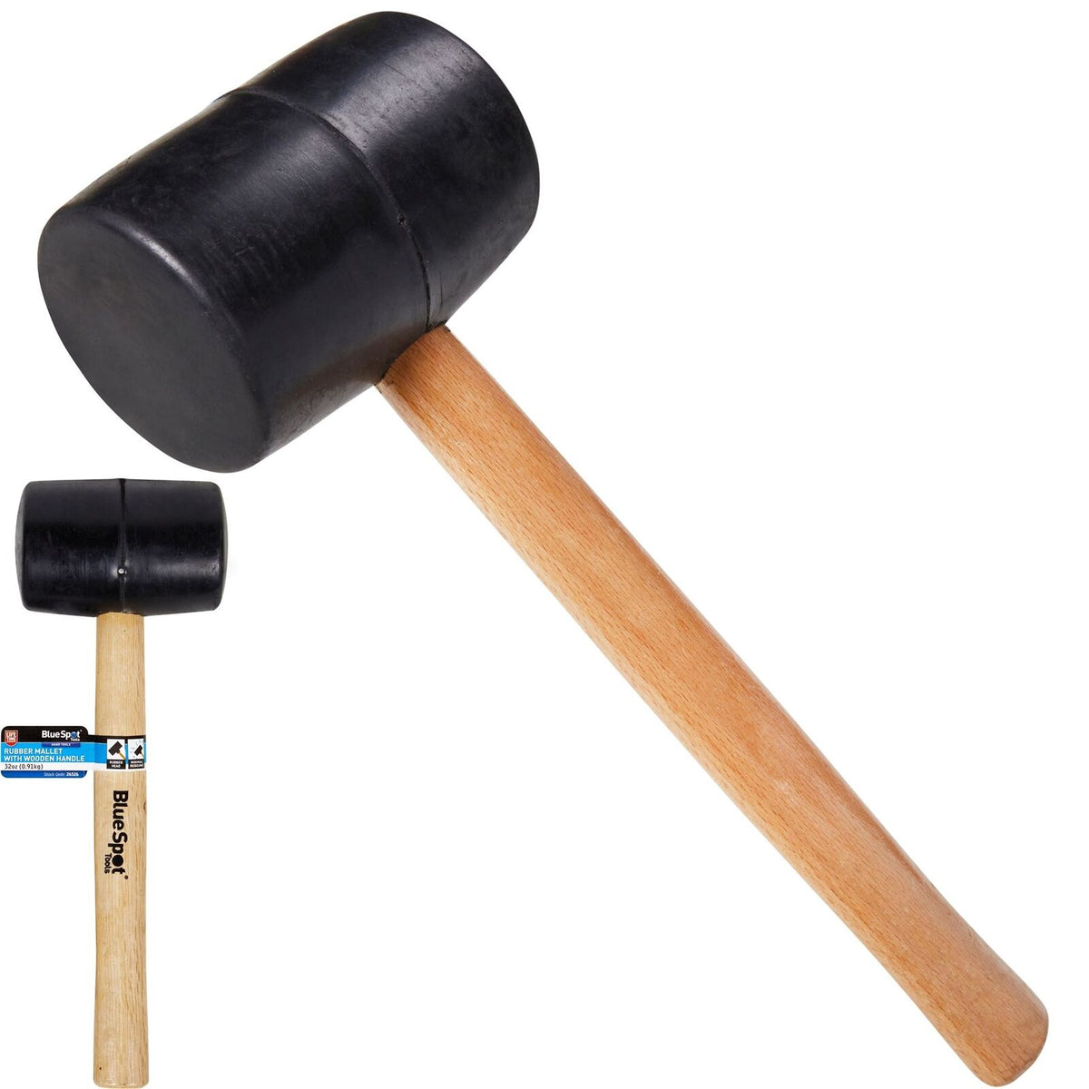 BlueSpot 32oz Black Rubber Hammer Mallet Hardwood Shaft Grip Handle DIY