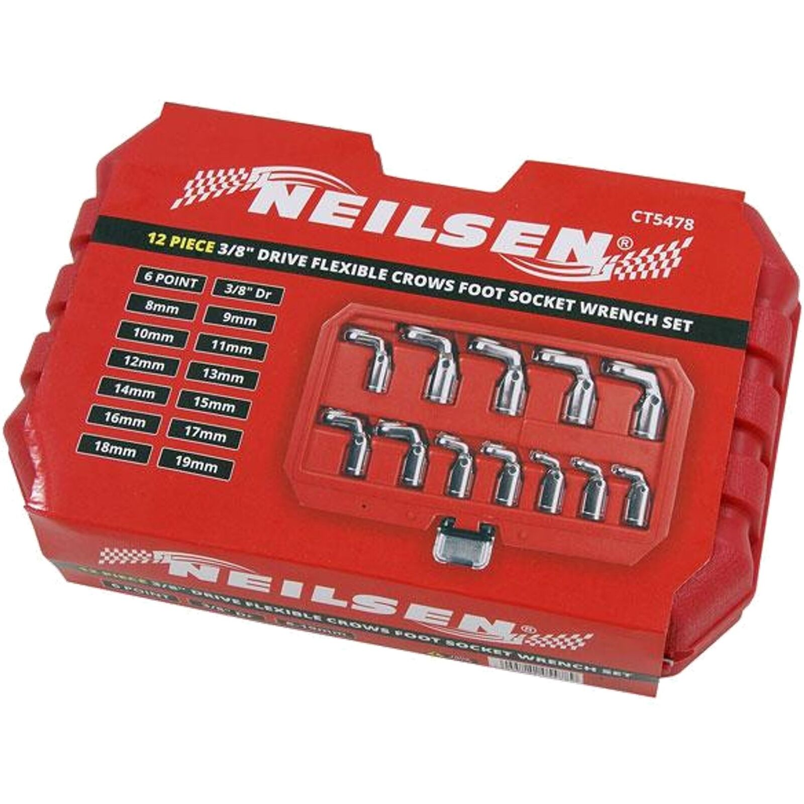 Neilsen 12pc Crows Foot Feet Socket Wrench Spanner Set 3/8" Metric Crow 8mm-19mm