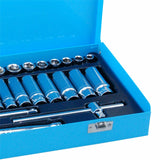 Bluespot 28pc Metric Standard & Deep Socket Set 3/8" Drive Ratchet 8mm - 24mm