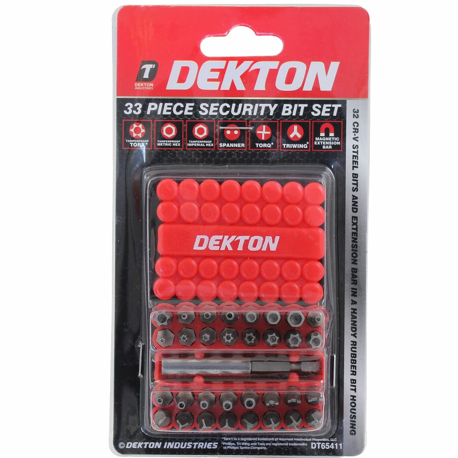 Dekton 33pc Security Screwdriver Bit Set Hex Tamper Proof Spanner Torx Star Key