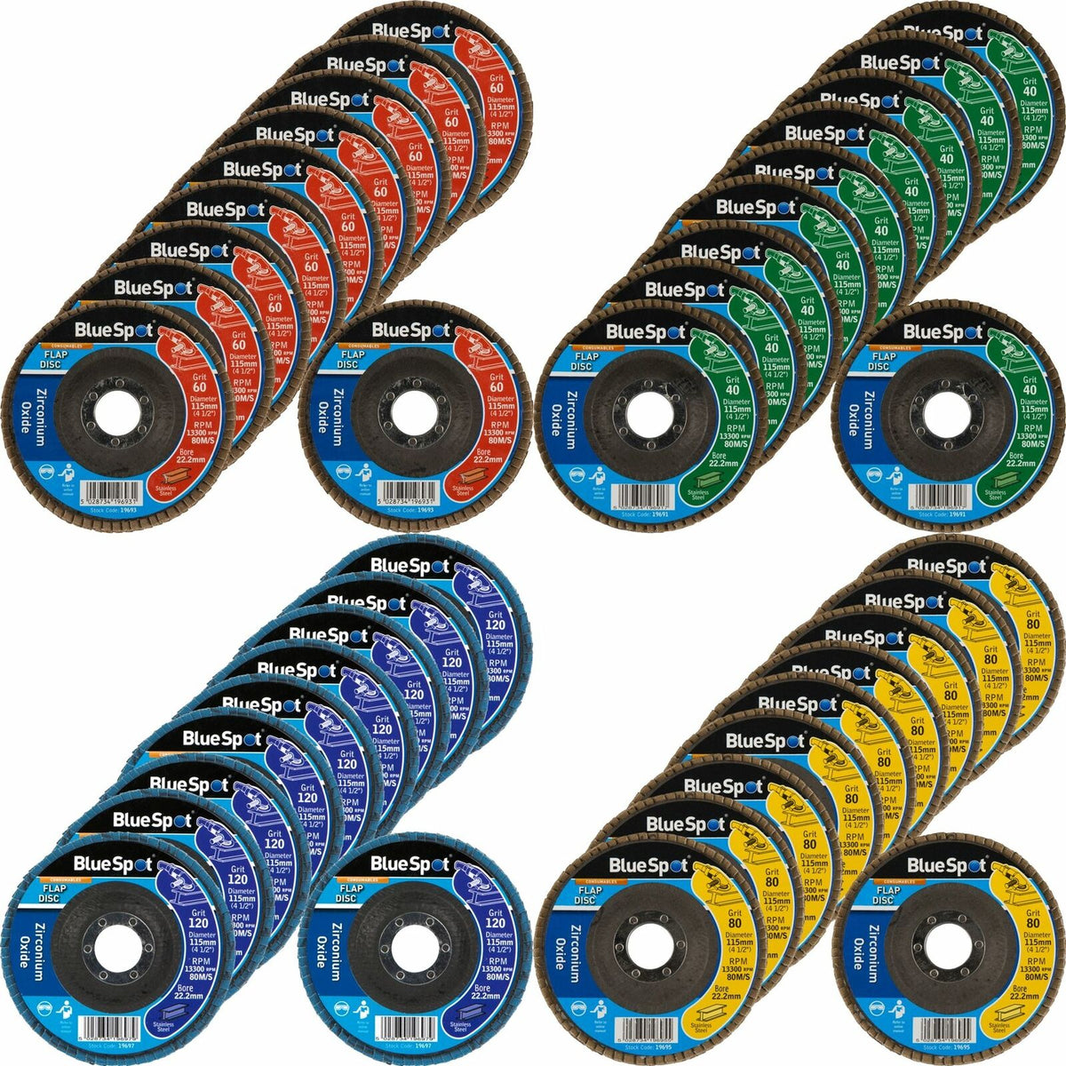BlueSpot 10pc Sanding Zirconium Flap Disc Set Angle Grinder 40 60 80 120 Grit