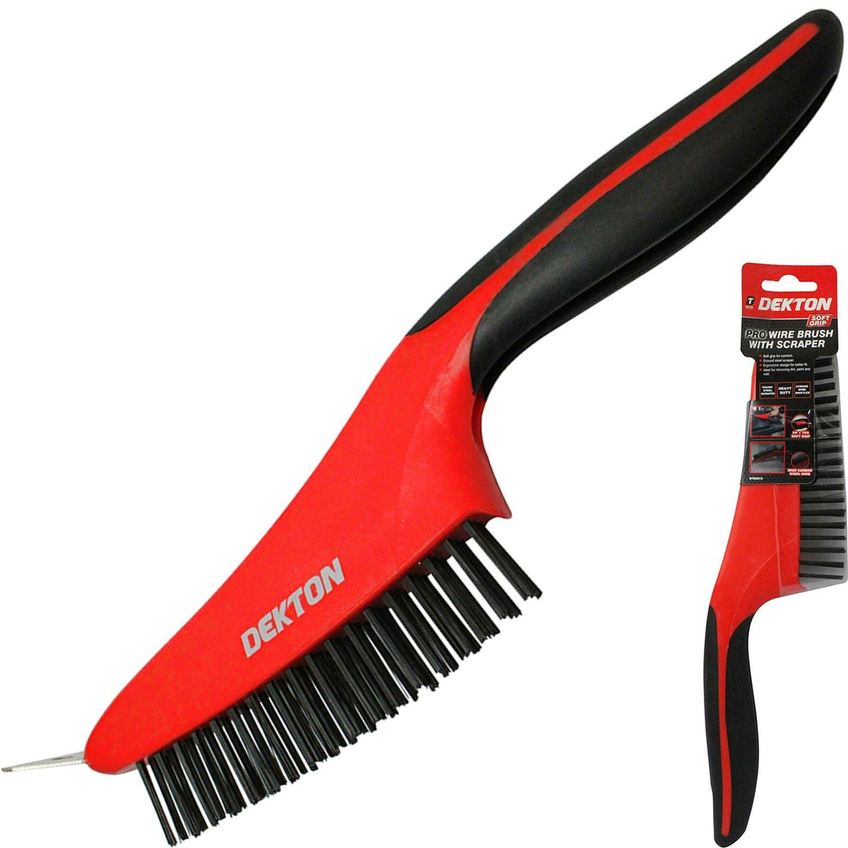 Dekton 14" Wire Soft Grip Hand Brush With Scraper Ideal for Rust Dirt Removal