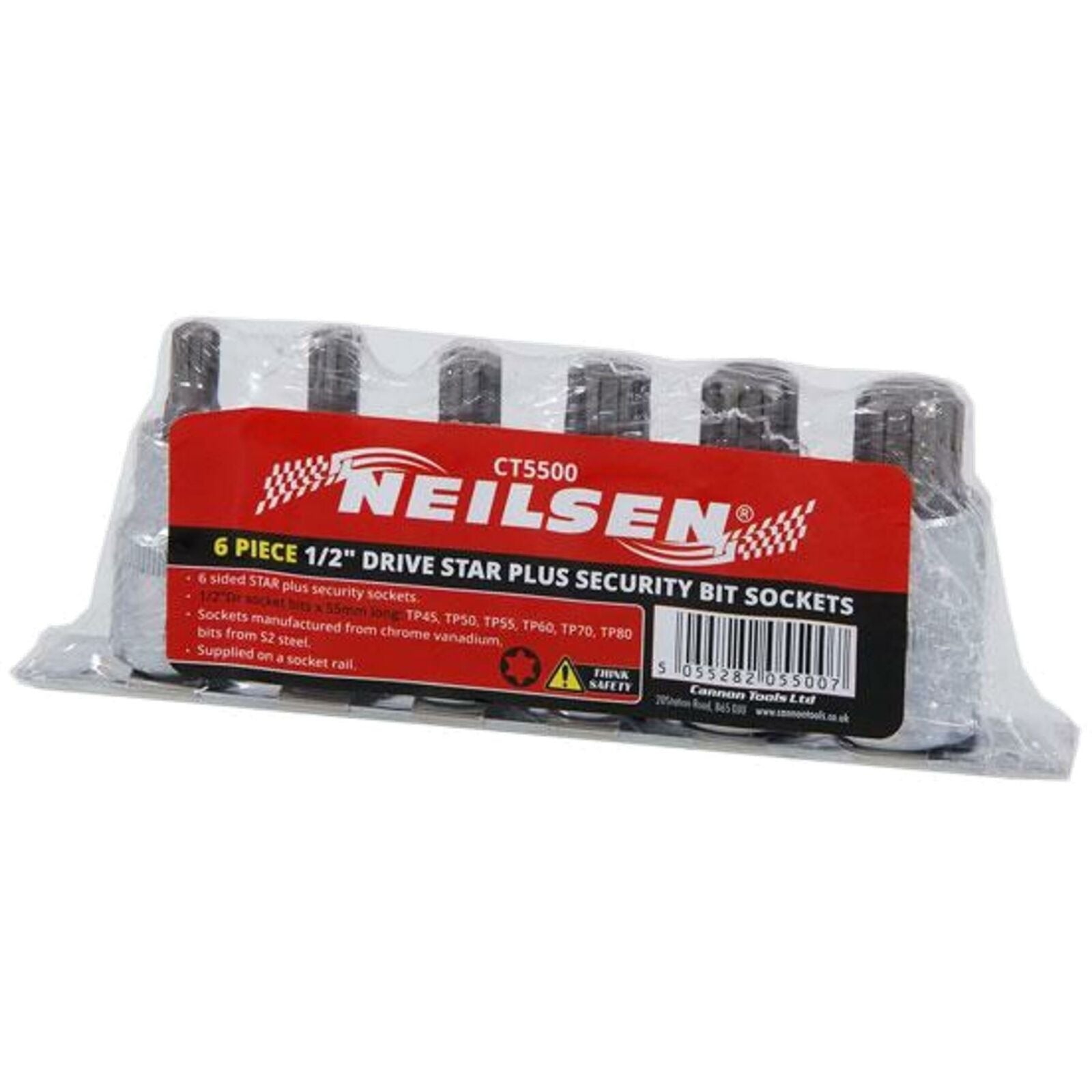 Neilsen 9pc 6 Sided Star Plus Security Bit Sockets 1/2" Drive Hex Set TP45-TP80